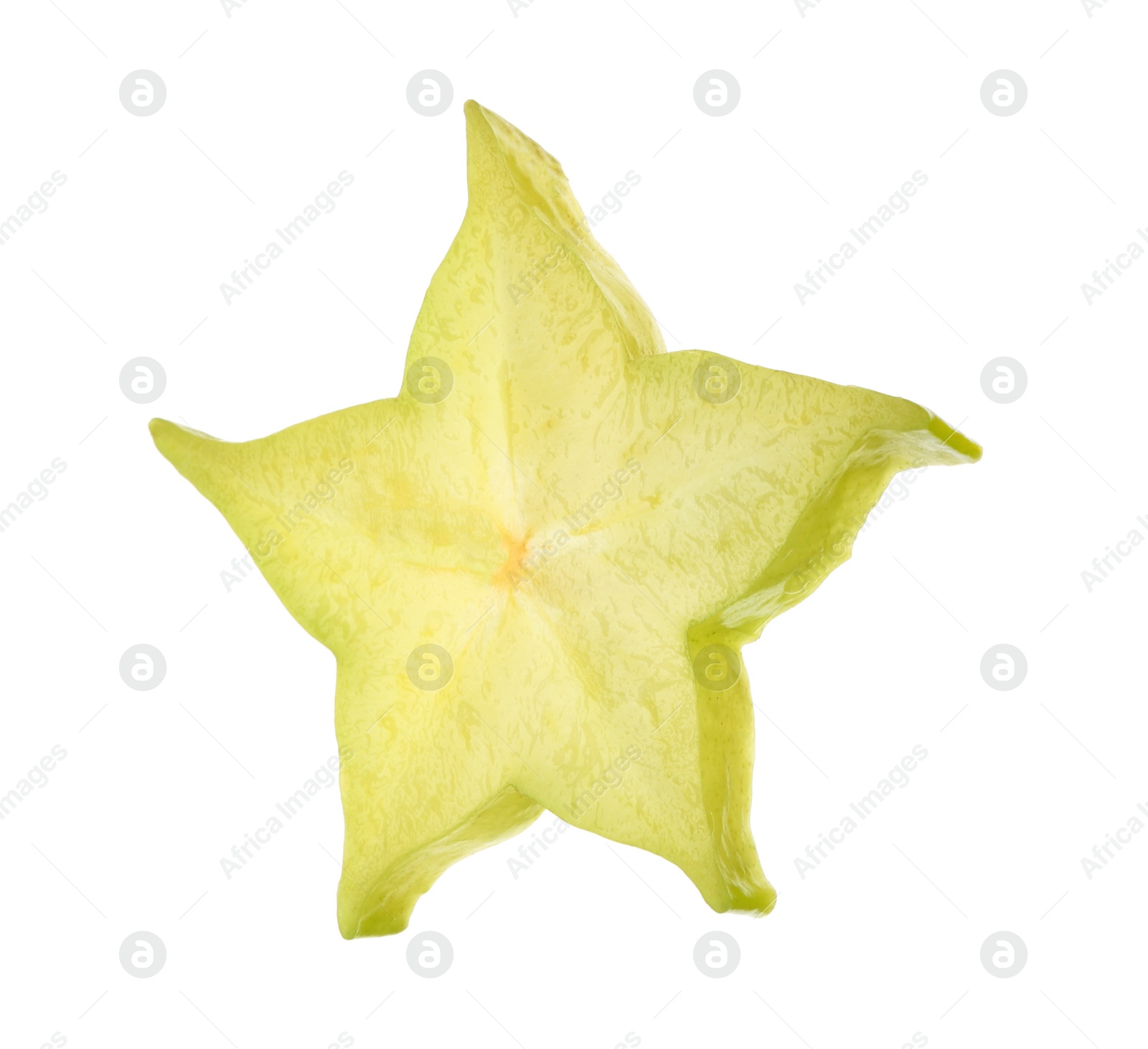 Photo of Slice of juicy carambola on white background