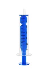 Photo of One empty disposable syringe isolated on white