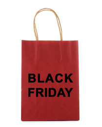 Image of Paper shopping bag with phrase BLACK FRIDAY on white background