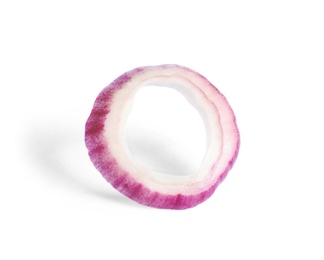 Photo of Sliced red onion ring on white background