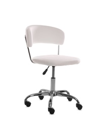 Photo of White leather office chair isolated on white