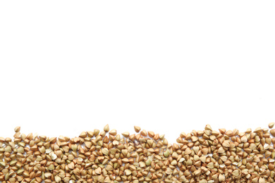 Green buckwheat on white background, top view