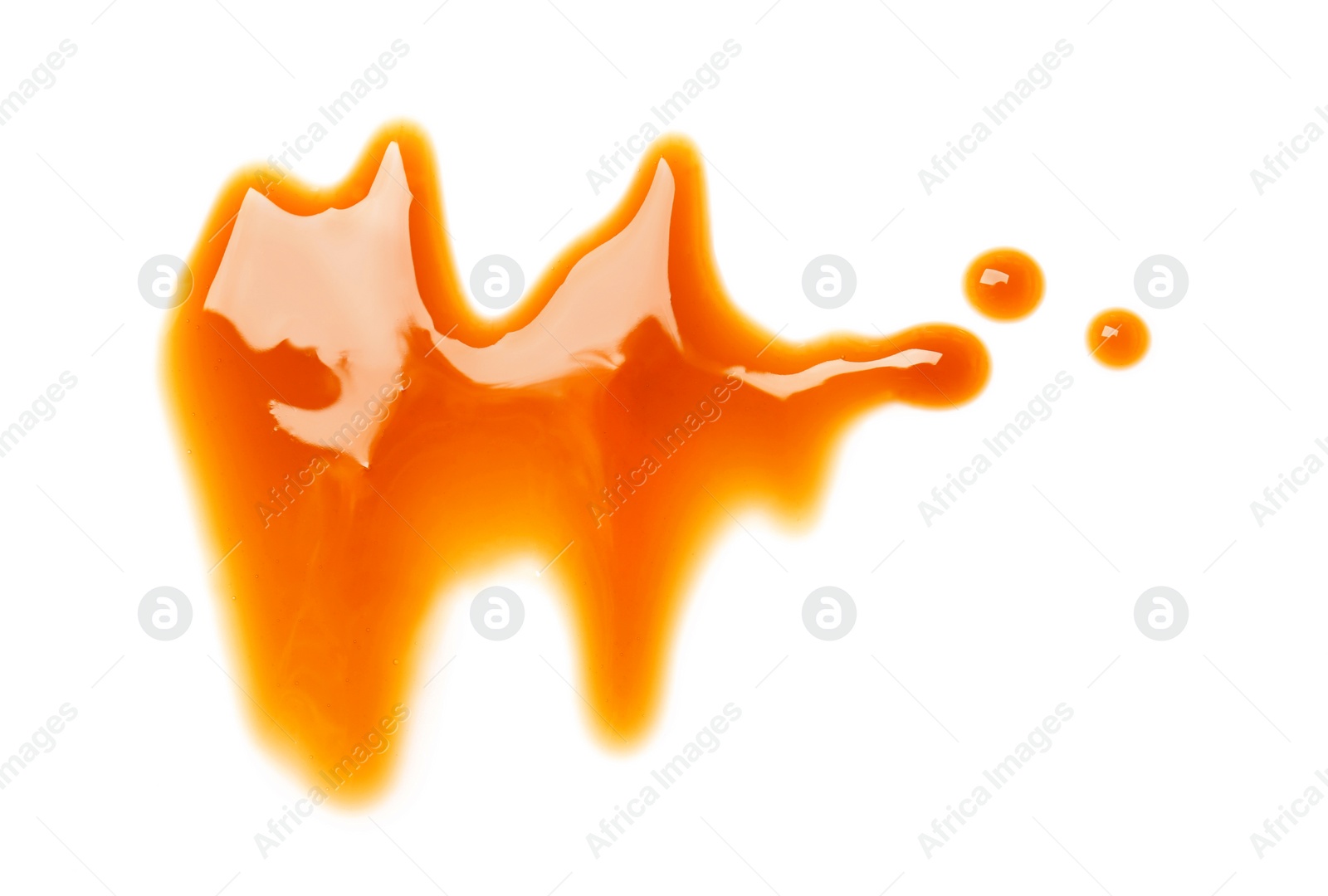 Photo of Delicious caramel sauce on white background