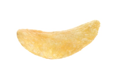 Tasty crispy potato chip on white background