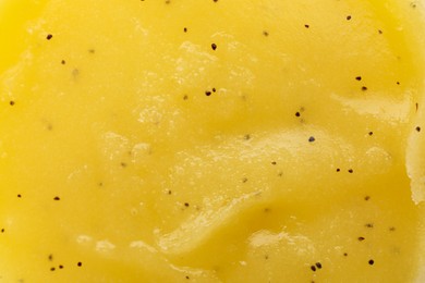 Photo of Body scrub as background, closeup. Cosmetic product