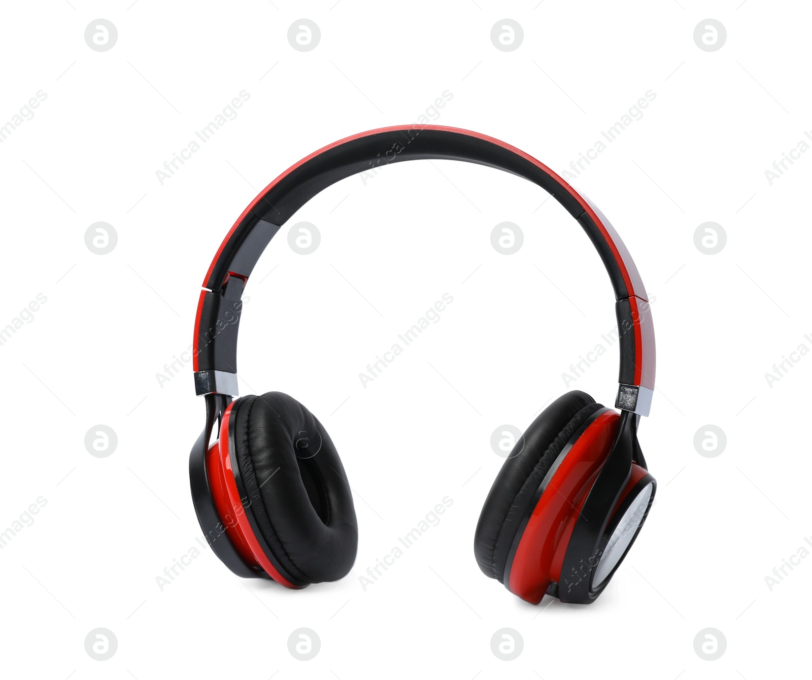 Photo of Stylish modern headphones with earmuffs on white background