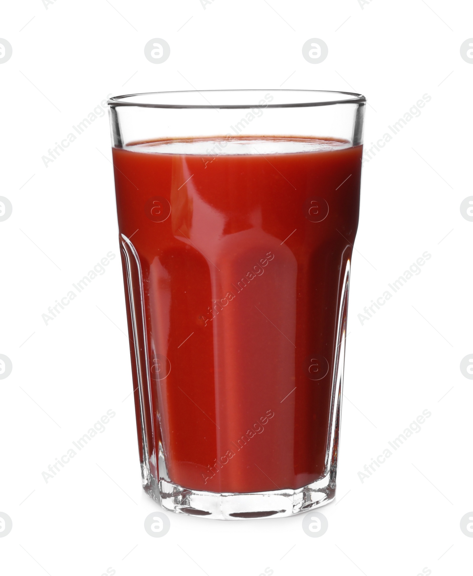 Photo of Glass with tomato juice isolated on white