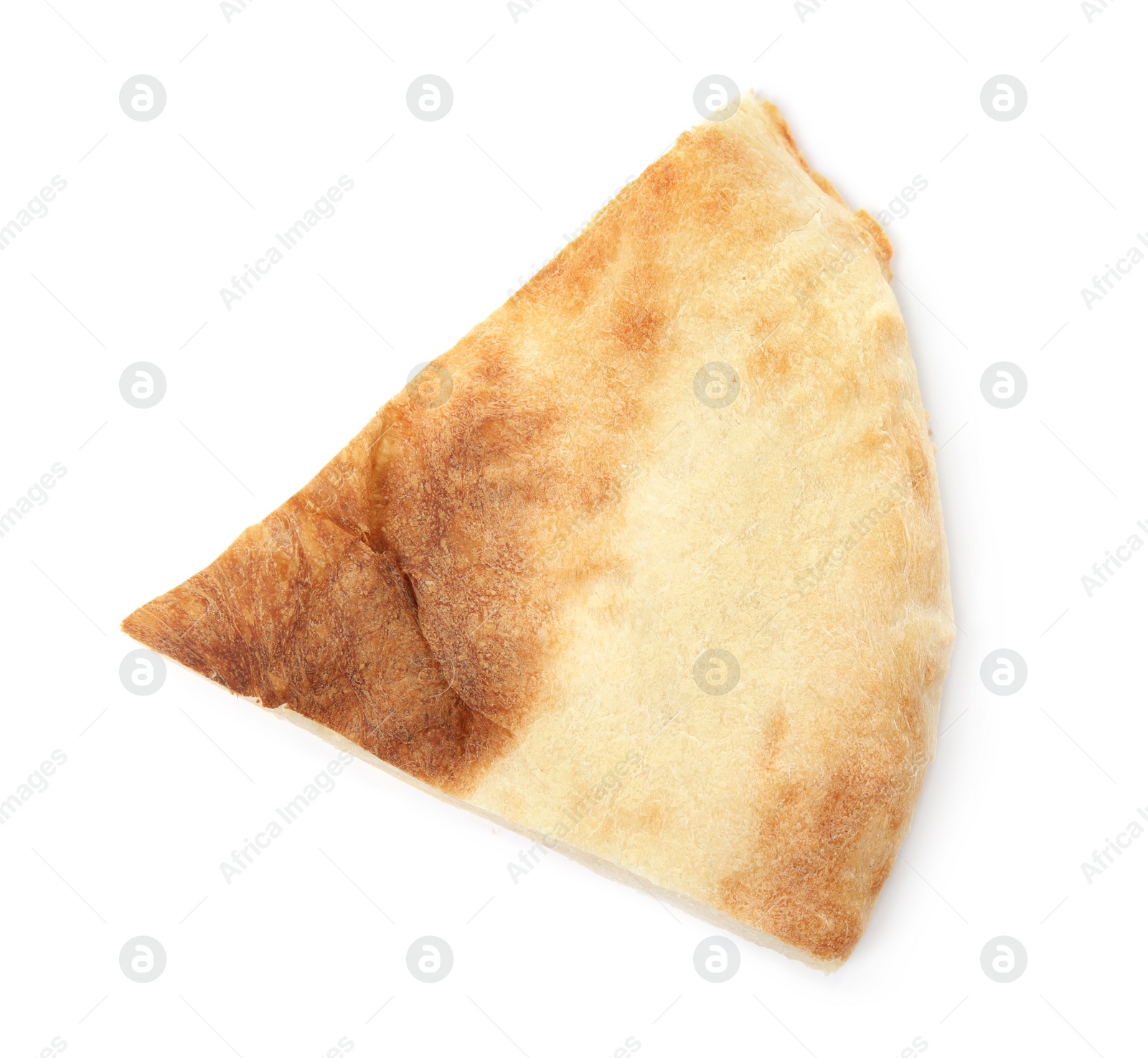Photo of Piece of fresh pita bread on white background, top view