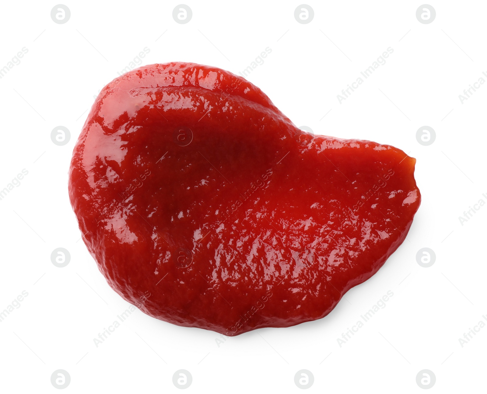 Photo of Smear of tasty ketchup isolated on white, top view