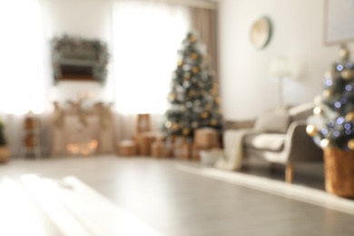 Photo of Blurred view of stylish Christmas living room interior