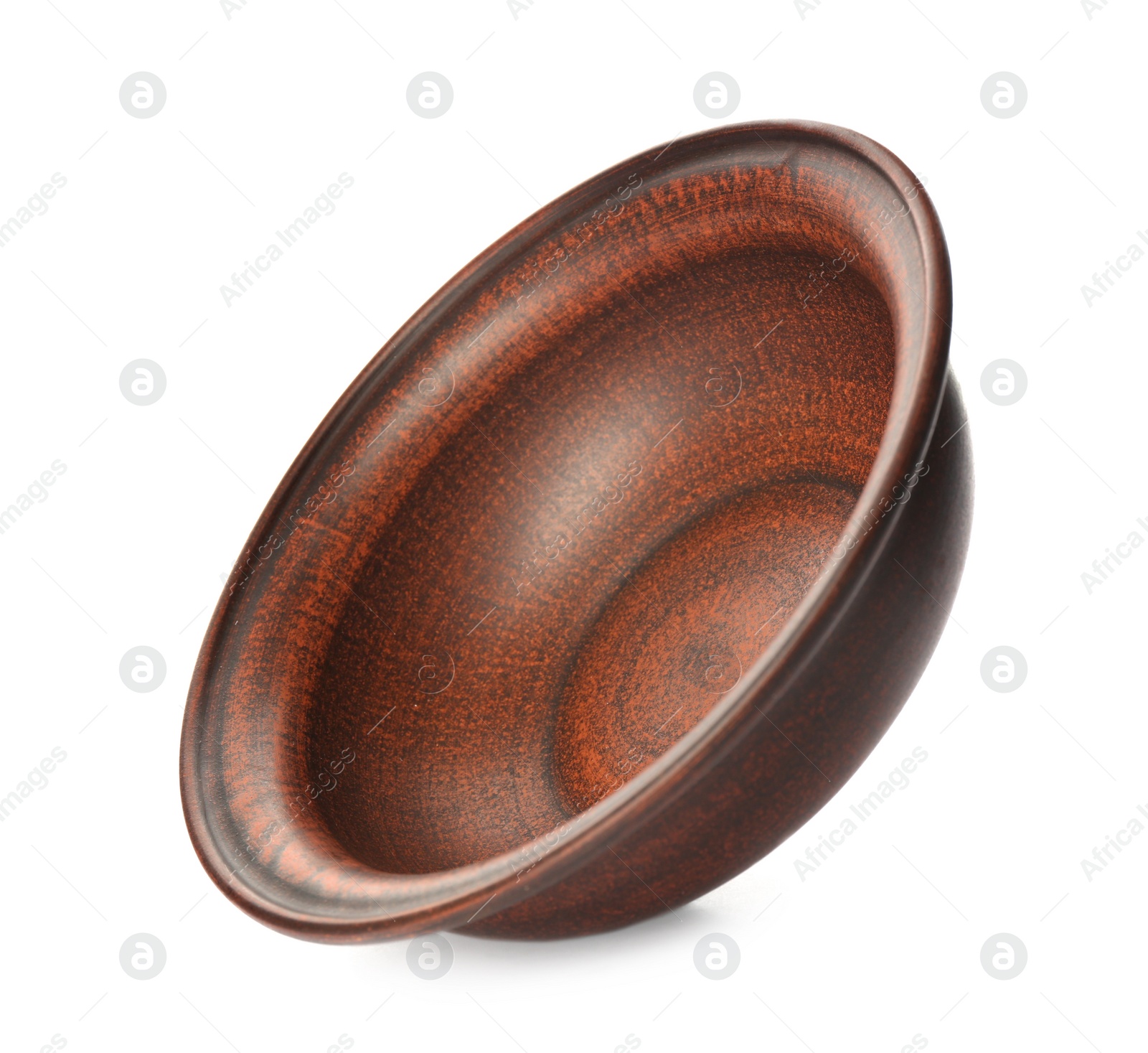 Photo of Stylish brown clay bowl isolated on white