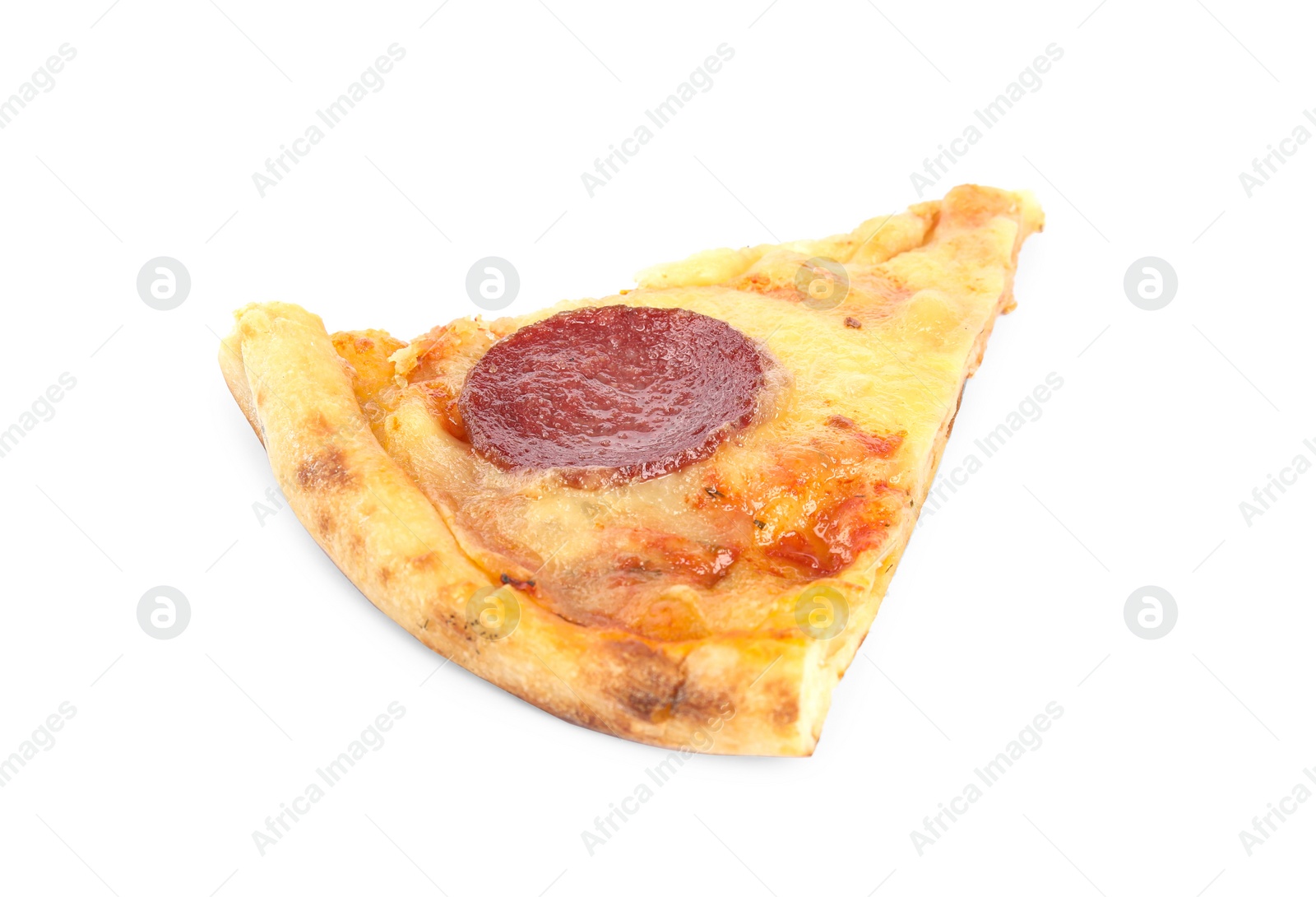 Photo of Slice of tasty pepperoni pizza isolated on white