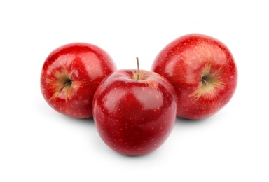 Photo of Ripe juicy red apples on white background