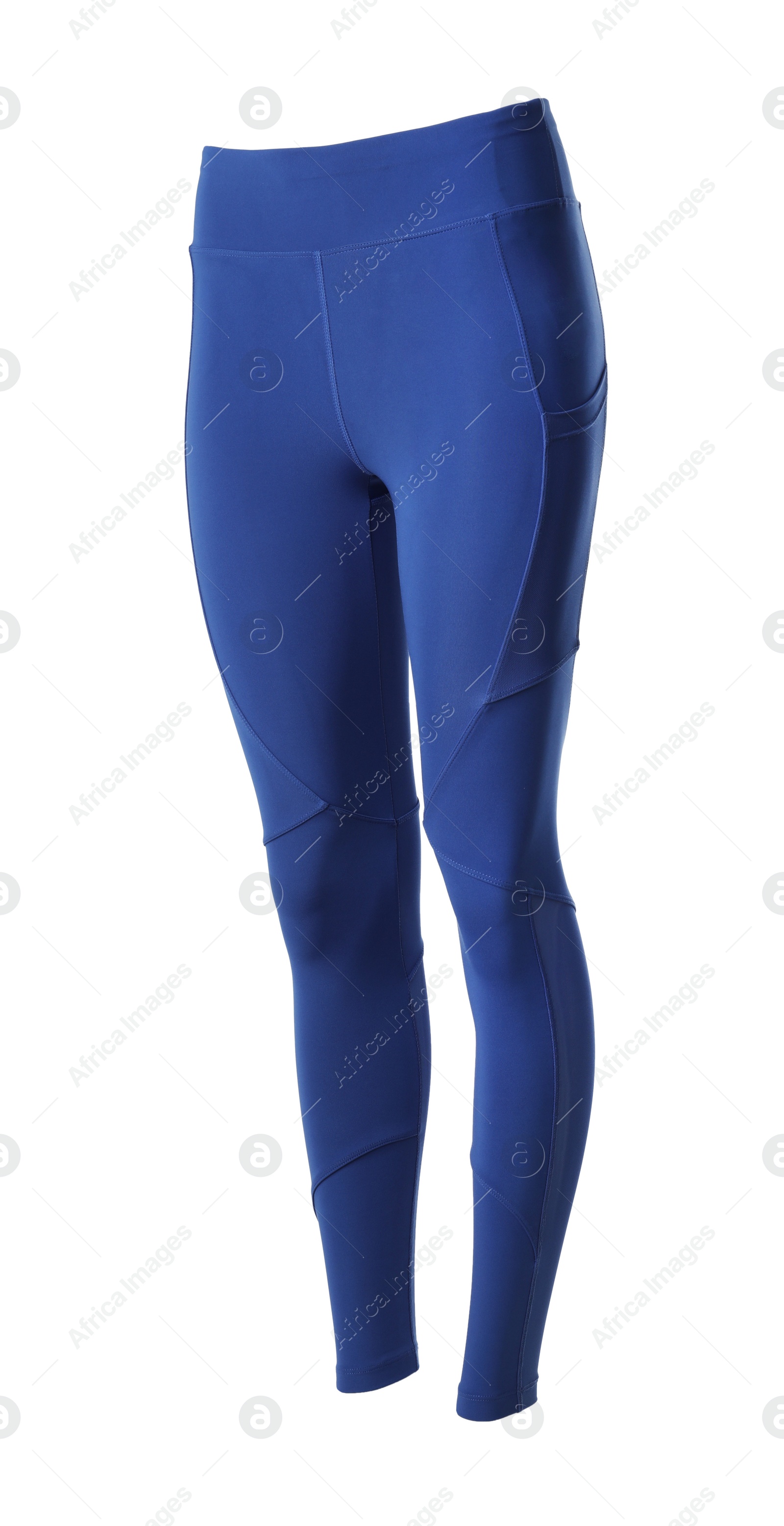 Photo of Blue women's leggins isolated on white. Sports clothing