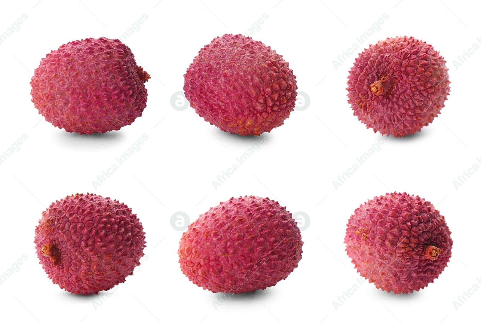 Image of Set with tasty ripe lychee fruits on white background