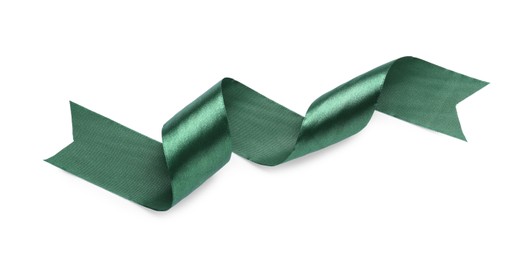 Beautiful dark green ribbon isolated on white, top view