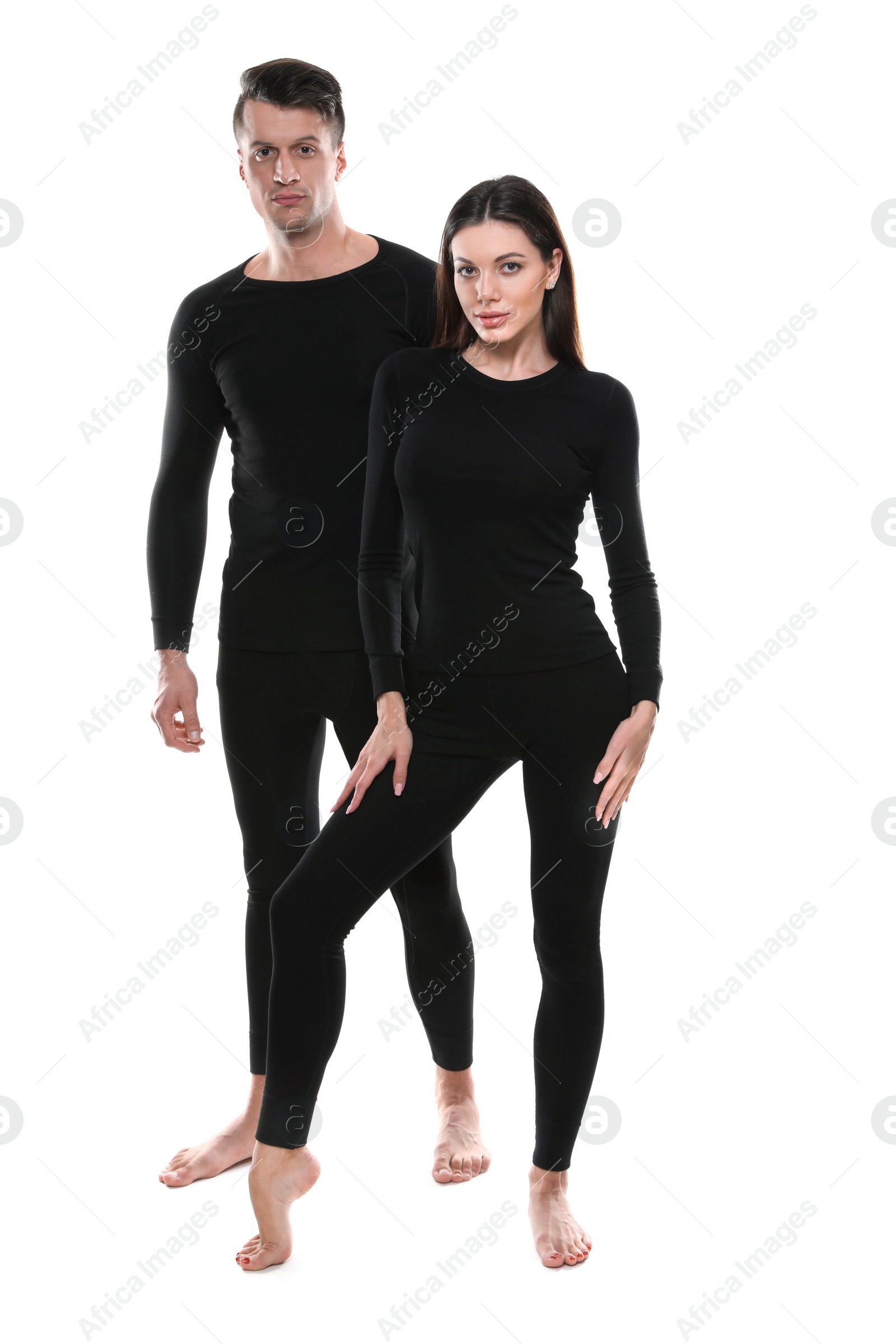 Photo of Couple wearing thermal underwear isolated on white