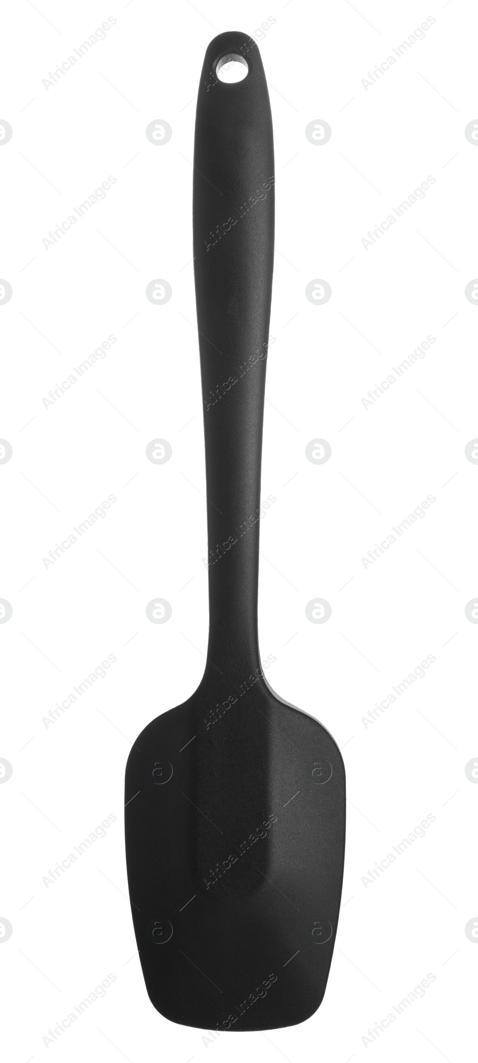 Photo of One black spatula isolated on white. Kitchen utensil