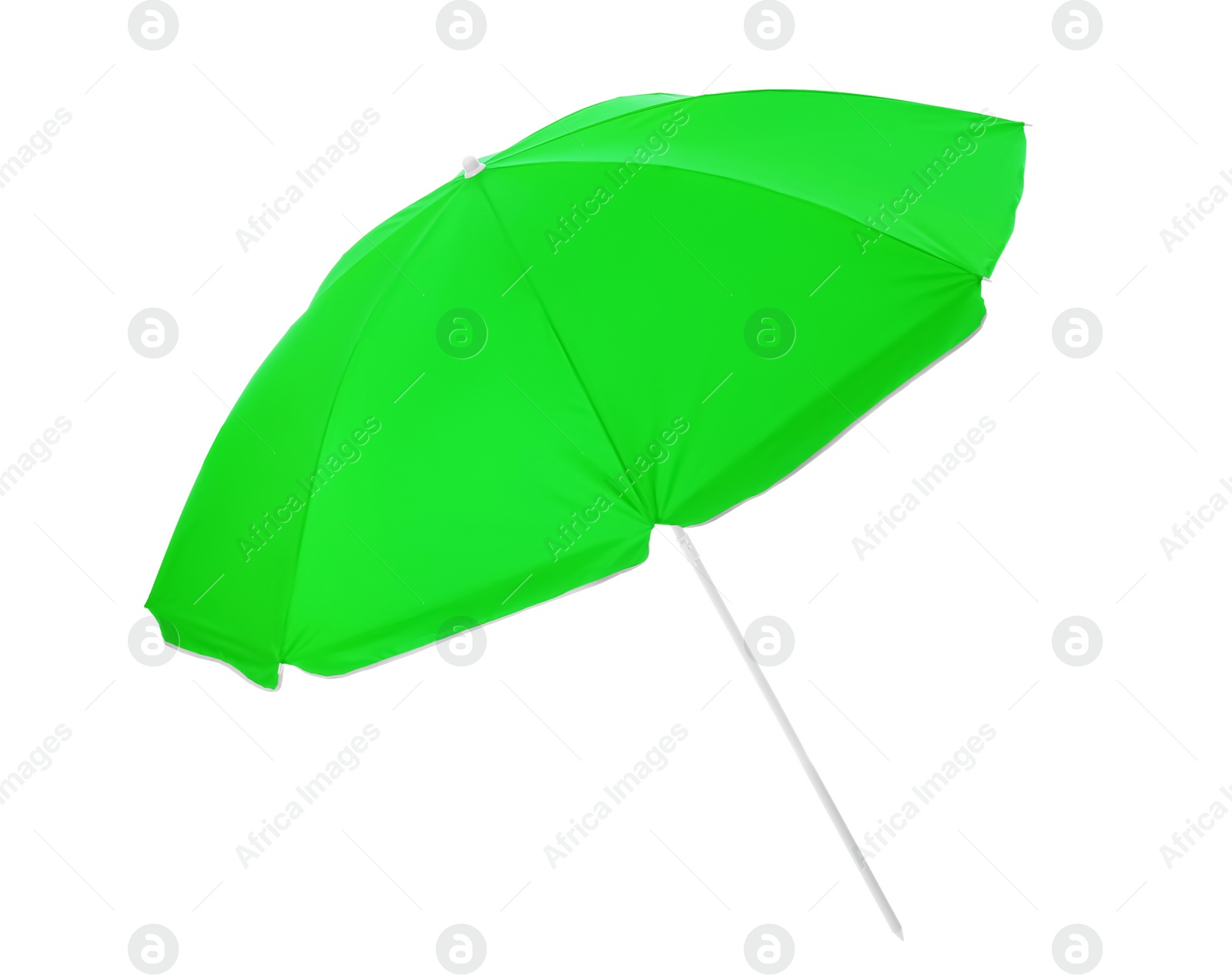 Image of Open green beach umbrella isolated on white