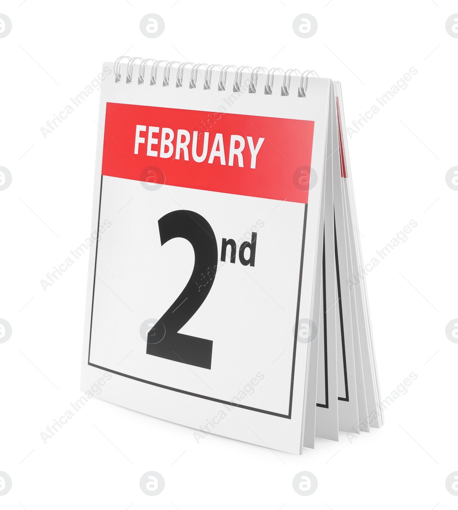 Photo of Calendar with date February 2nd on white background. Groundhog day