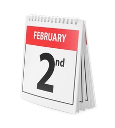 Calendar with date February 2nd on white background. Groundhog day