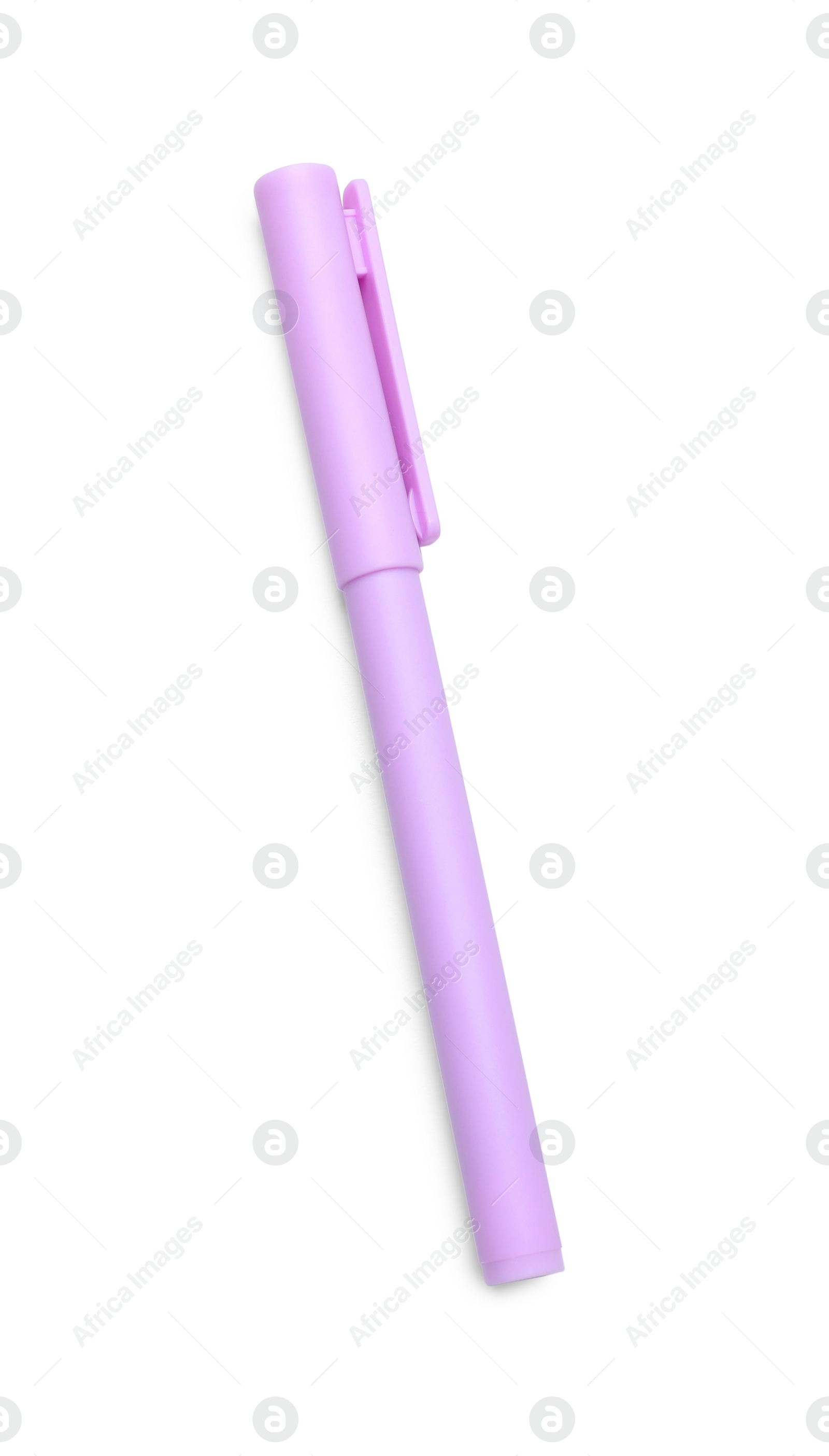 Photo of One violet marker on white background, top view