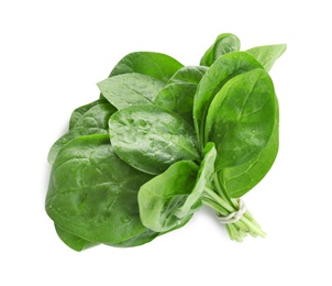 Photo of Bunch of fresh green healthy baby spinach leaves isolated on white