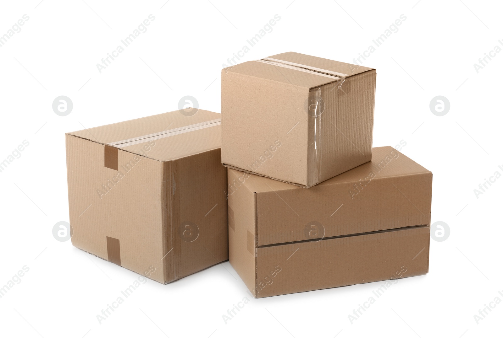 Photo of Cardboard boxes on white background. Mockup for design