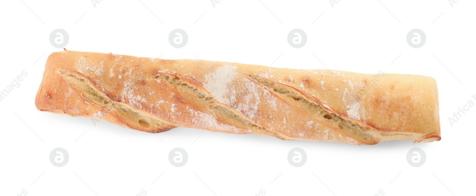 Photo of Tasty baguette isolated on white, top view. Fresh bread