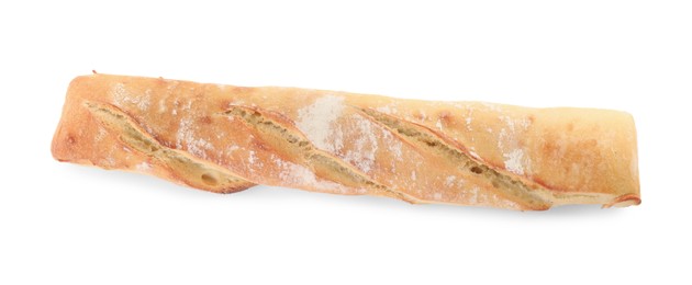 Photo of Tasty baguette isolated on white, top view. Fresh bread