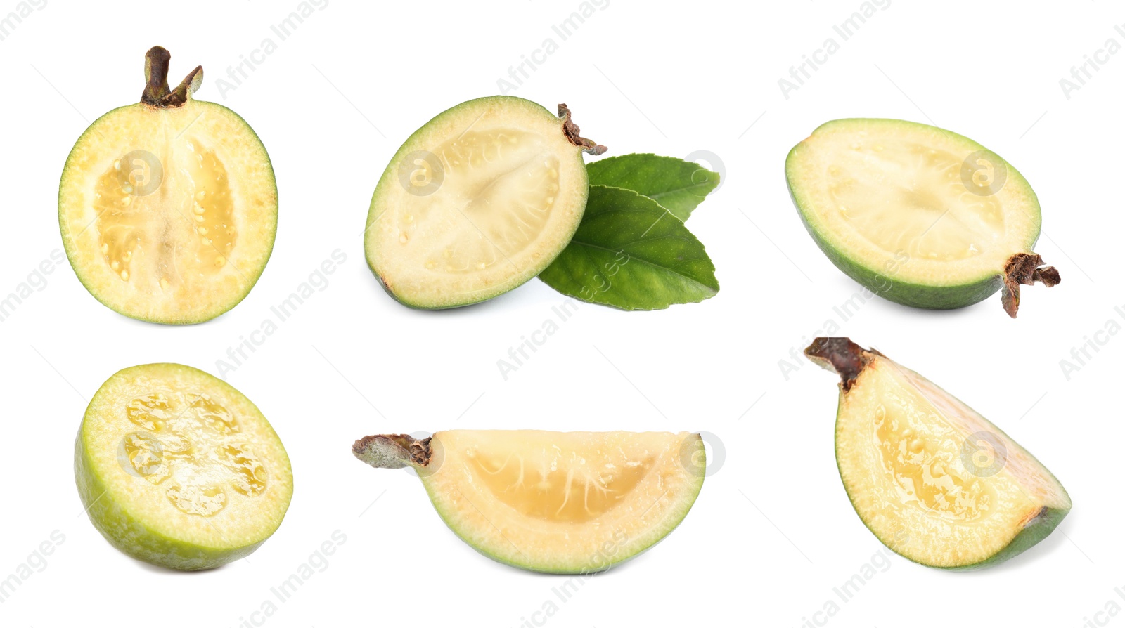 Image of Set of fresh ripe feijoas on white background