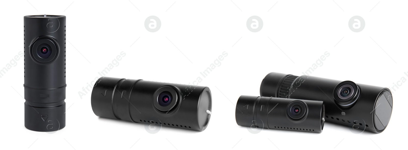 Image of Set with modern car cameras on white background. Banner design