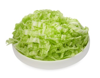 Photo of Pile of fresh ripe Chinese cabbage isolated on white