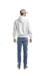 Young man in sweater isolated on white. Mock up for design