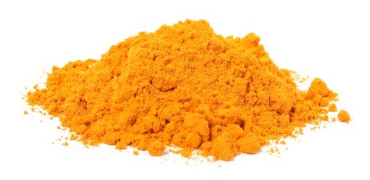 Heap of saffron powder on white background