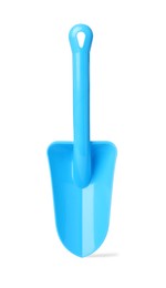 Light blue plastic toy shovel isolated on white