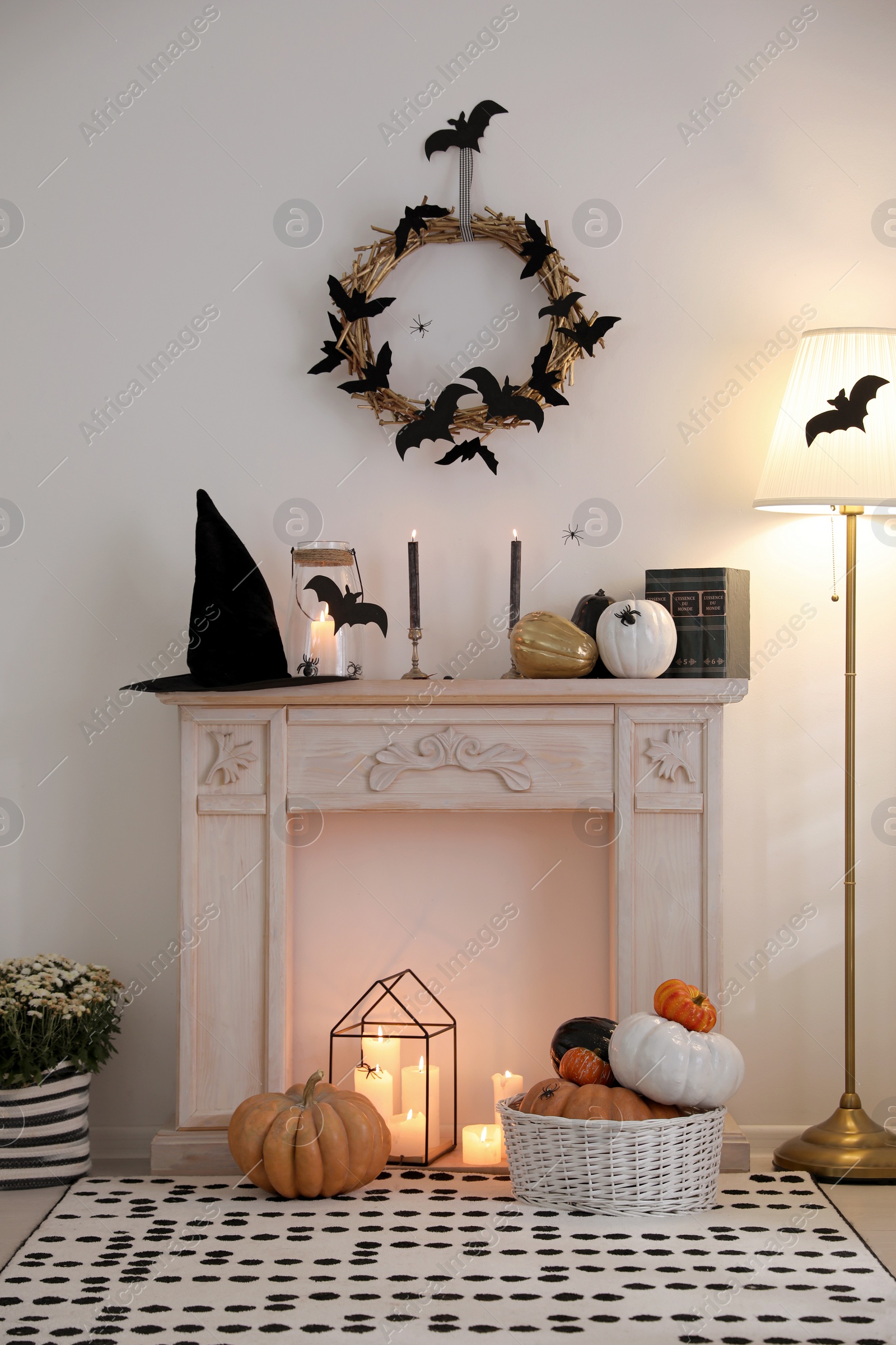 Photo of Modern room decorated for Halloween. Idea for festive interior