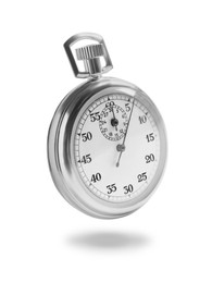 Image of Concept of time. Vintage timer in air on white background