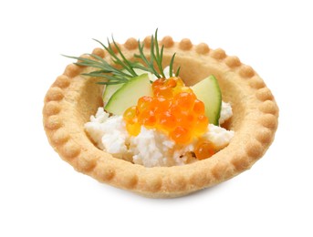 Photo of Delicious canape with red caviar isolated on white