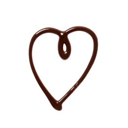 Heart made of dark chocolate on white background, top view