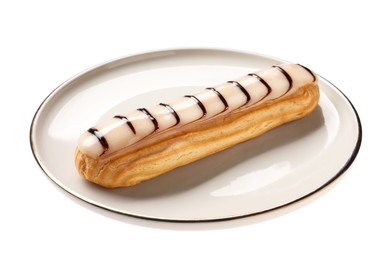 Delicious eclair covered with glaze isolated on white