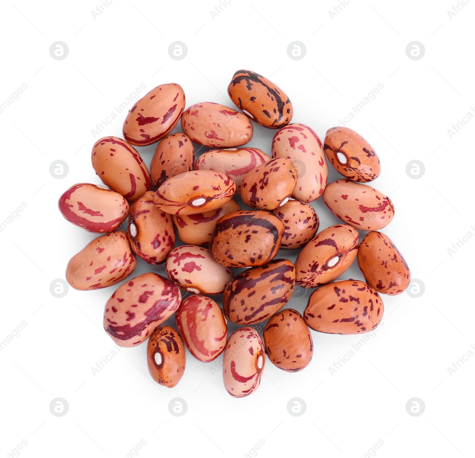Photo of Many raw kidney beans isolated on white, top view