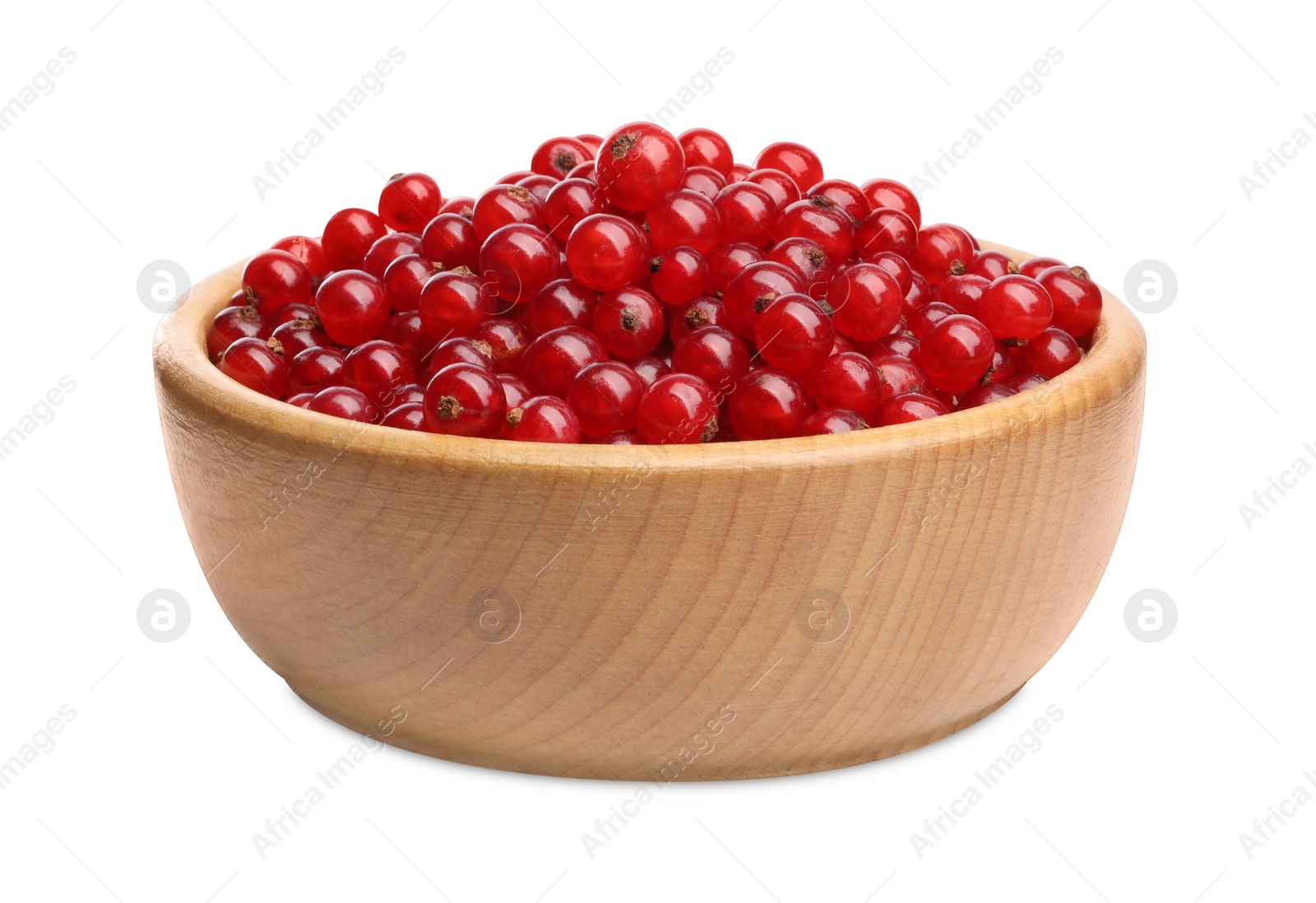 Photo of Tasty ripe redcurrants in bowl isolated on white