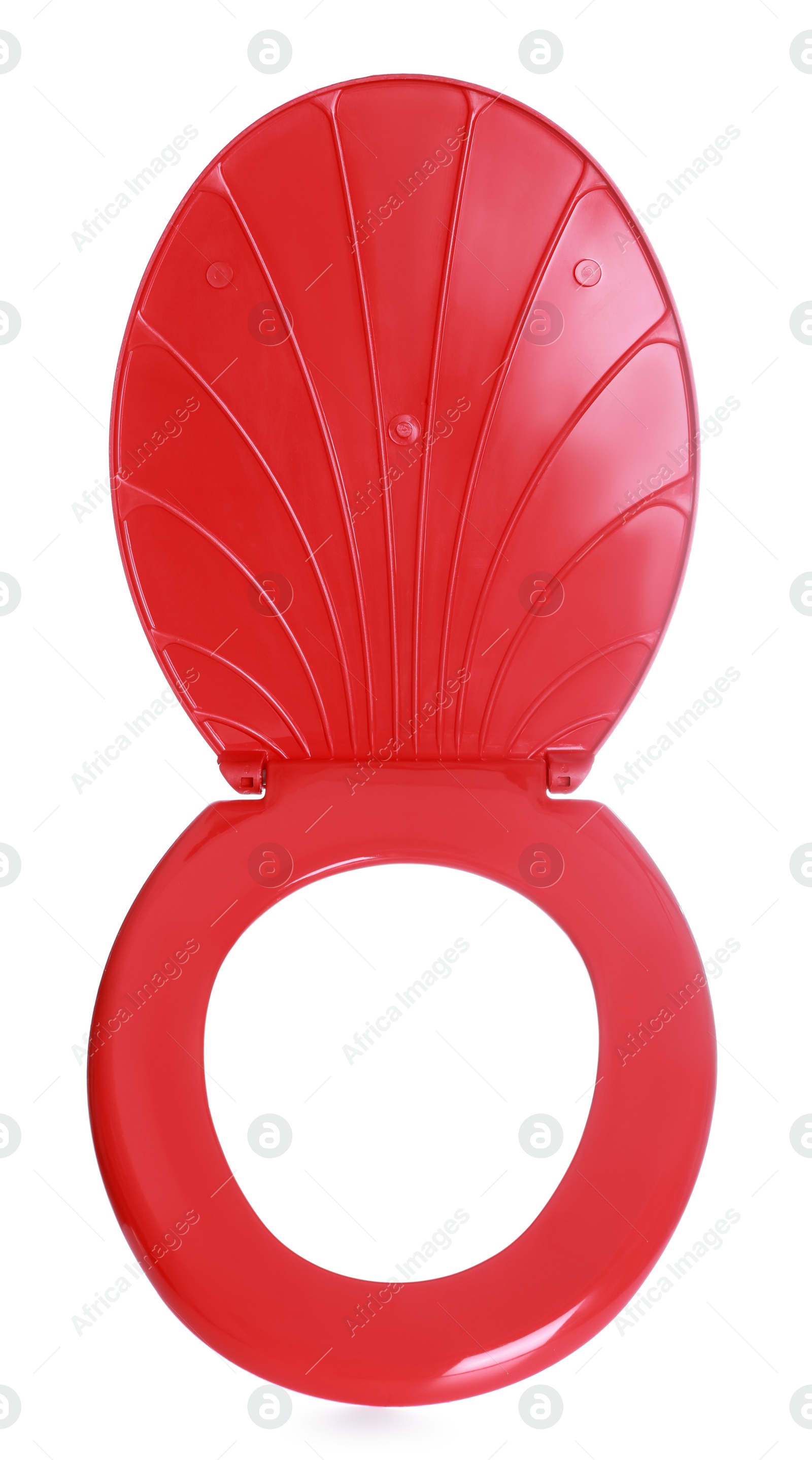 Photo of New red plastic toilet seat isolated on white