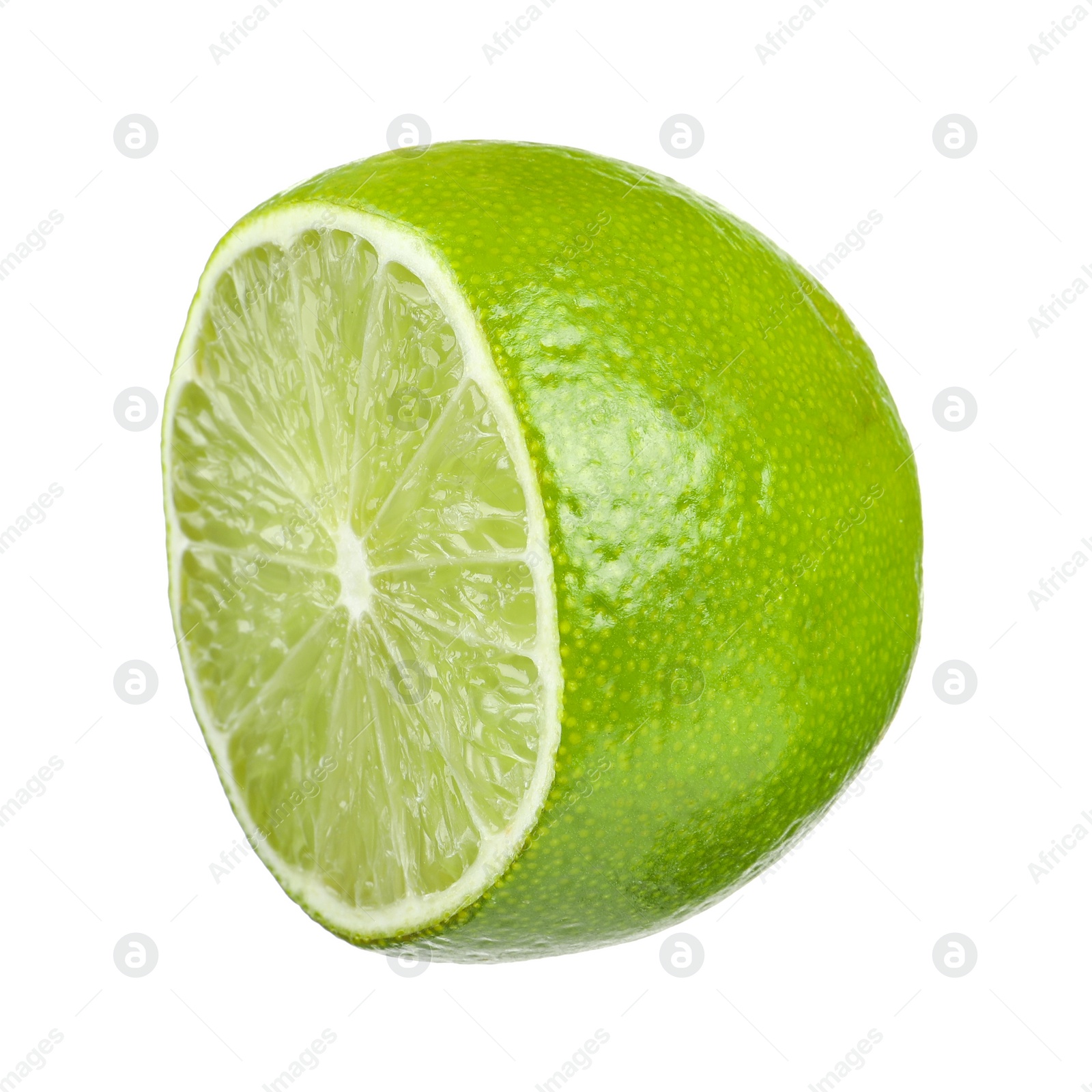 Photo of Half of fresh green ripe lime isolated on white