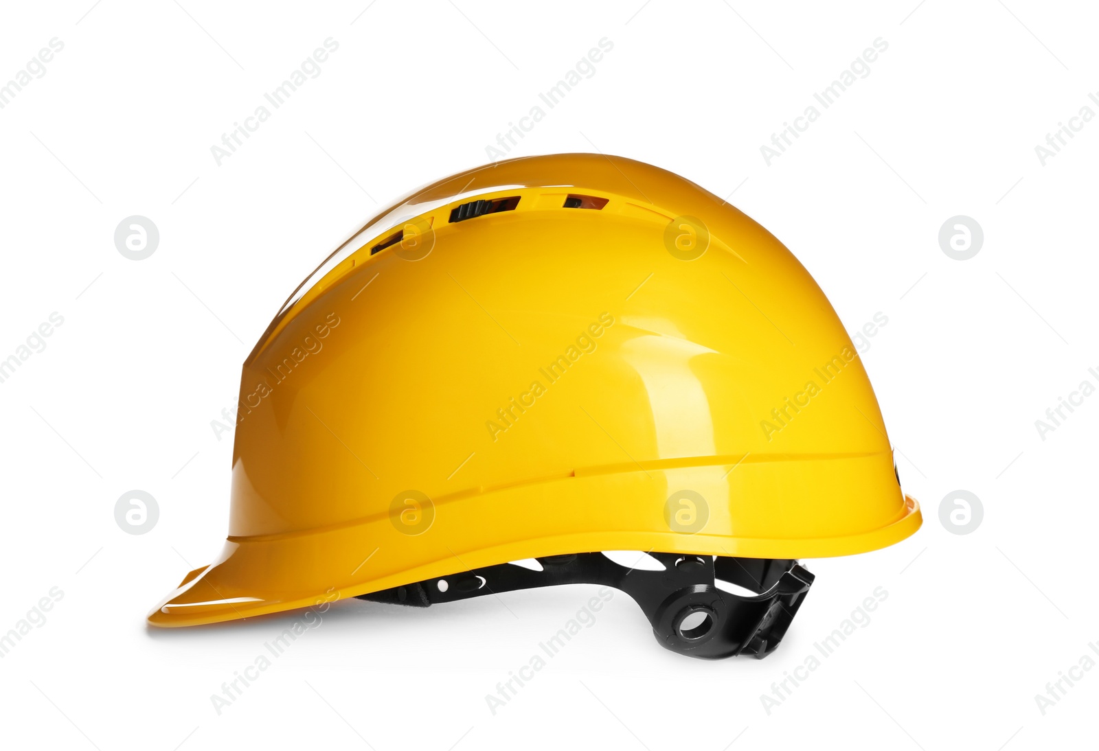 Photo of Protective hard hat on white background. Safety equipment