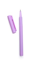 One violet marker and cap on white background, top view
