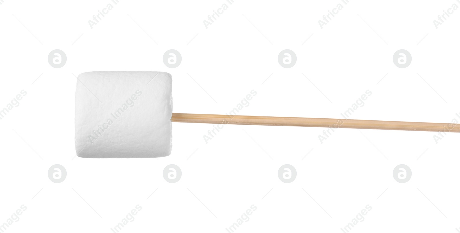 Photo of Stick with delicious puffy marshmallow isolated on white