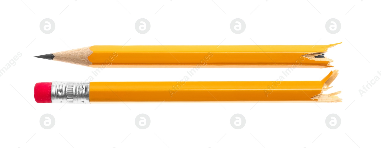 Photo of Broken graphite pencil on white background. School stationery