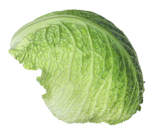 Green leaf of savoy cabbage isolated on white